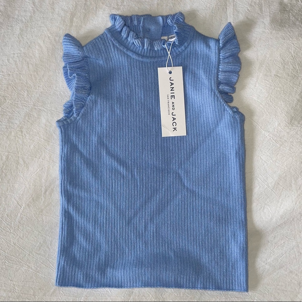 NWT Janie and Jack Toddler Periwinkle Blue Sleeveless Blouse w/ Ruffled Sleeves